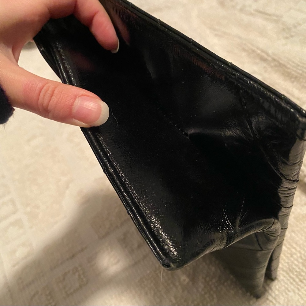 Yves Saint Laurent Black Leather Chevron Pouch Envelope Clutch - Picture 10 of 16